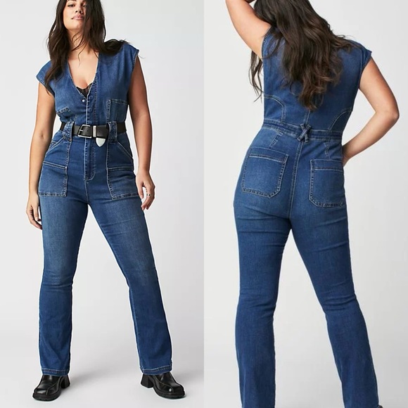 Free People Pants - New Free People CRVY Hyde Park Denim Jumpsuit